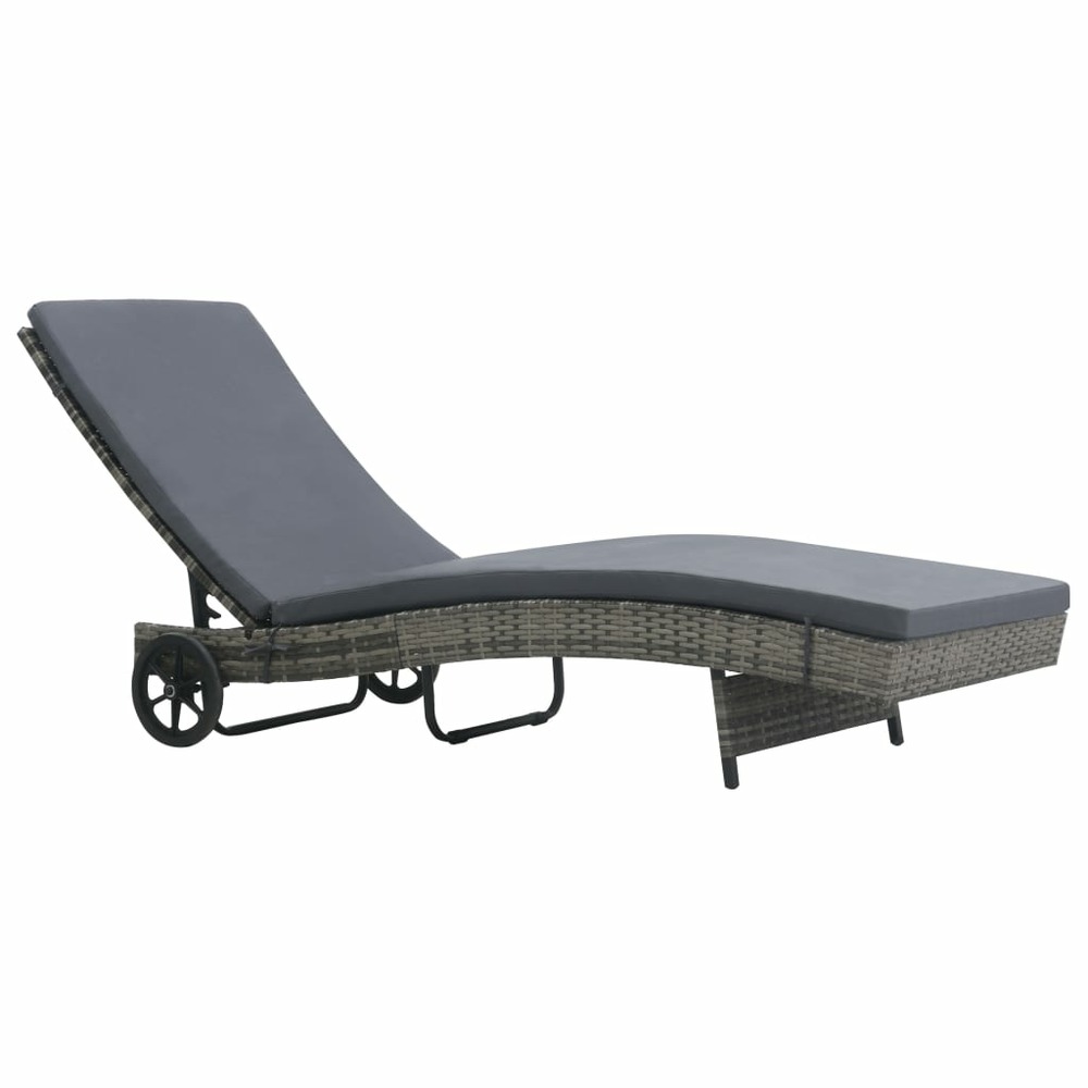 Transat chaise longue bain de soleil lit de jardin terrasse meuble d'extérieur avec roues et coussin résine tressée anthracit