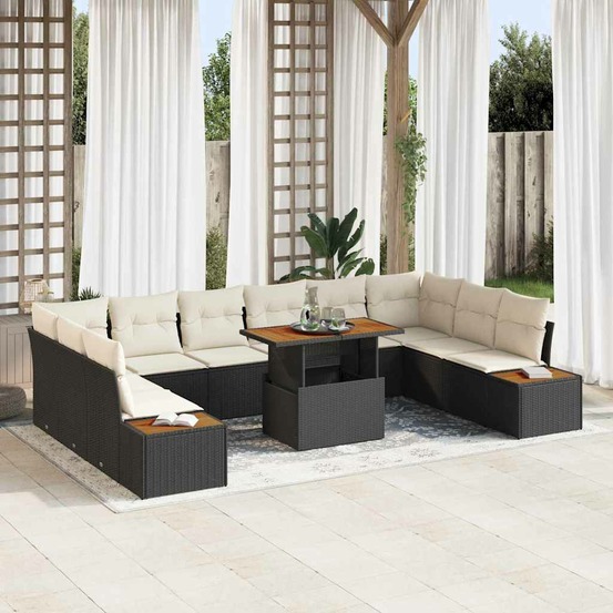 Ensemble de canapé de jardin 11 pcs noir poly rotin