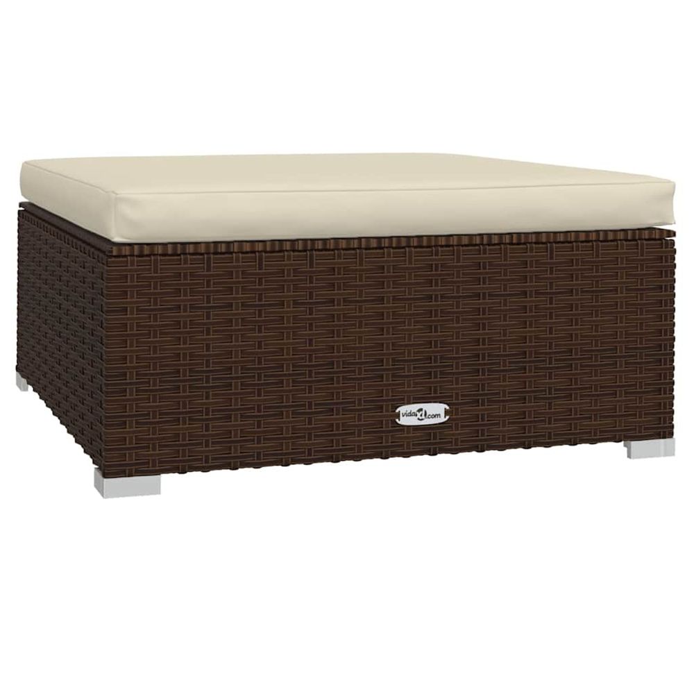 Repose-pied de jardin coussin marron 70x70x30 cm résine tressée