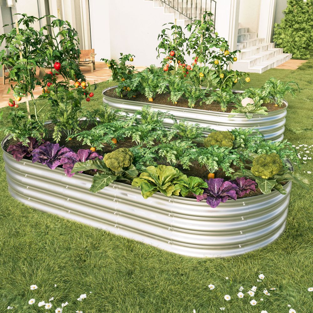 Lot 2 carrés potager acier galvanisé jardin 183x91cm argent