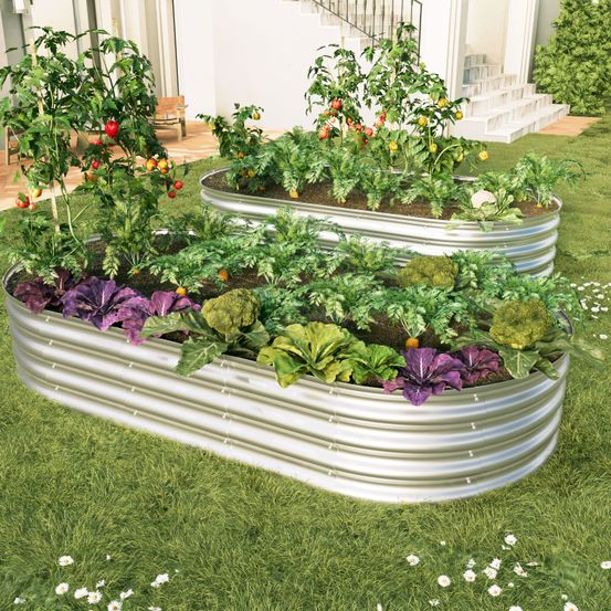 Lot 2 carrés potager acier galvanisé jardin 183x91cm argent