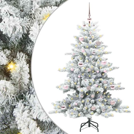 Sapin artificiel pvc blanc haut. 150 cm, fourni avec guirlande led 30m et 61 boules