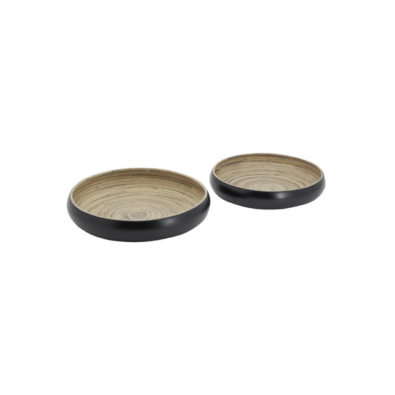 Plateaux ronds en bambou naturel et noir (lot de 2)
