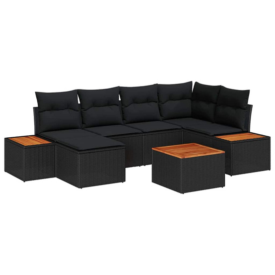 Ensemble de canapé de jardin avec coussin 7 pcs noir polyrotin
