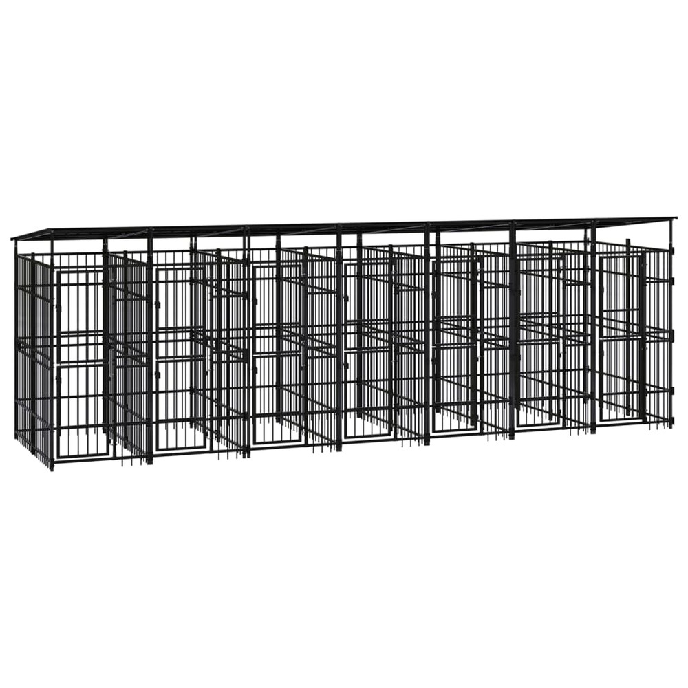 Chenil cage enclos pac animaux d'extérieur avec toit pour chiens acier 12,9 m² noir