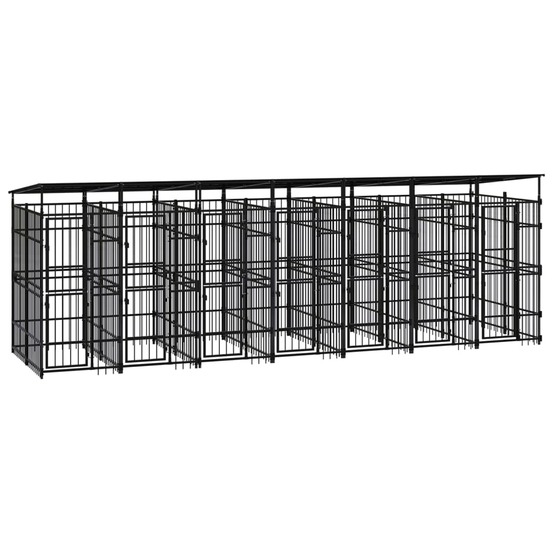 Chenil cage enclos pac animaux d'extérieur avec toit pour chiens acier 12,9 m² noir