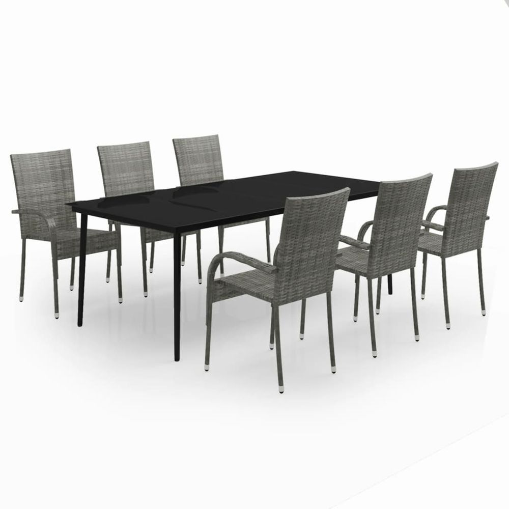 Ensemble à manger de jardin 7 pcs gris et noir