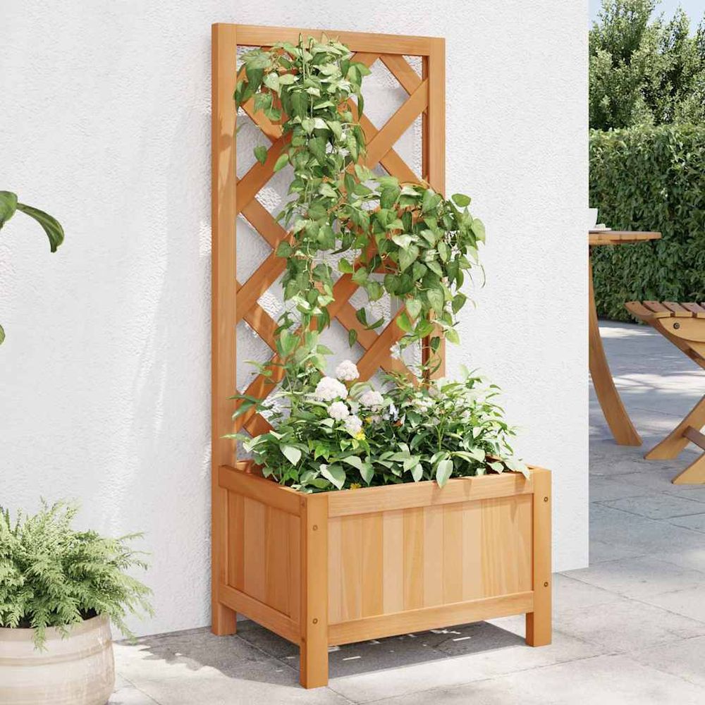 Petite jardinière avec treillis en bois de sapin pour balcon et terrasse marron