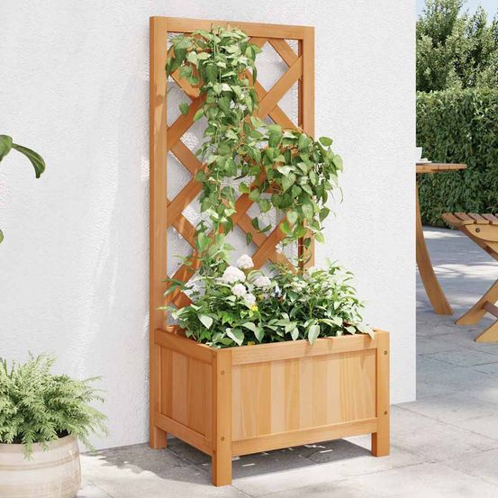 Petite jardinière avec treillis en bois de sapin pour balcon et terrasse marron