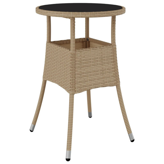 Table de jardin ø60x75 cm verre trempé/résine tressée beige