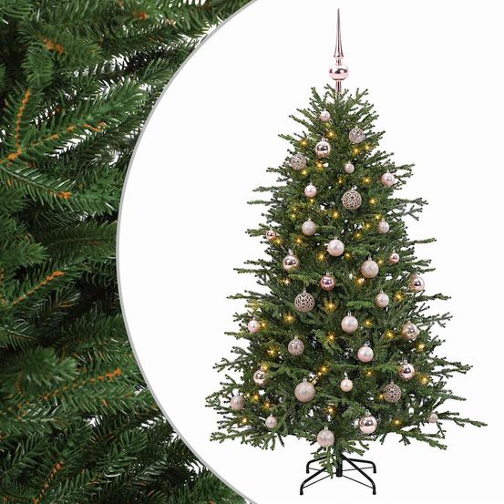 Sapin de noël artificiel avec boules 150 cm 150 led blanc chaud