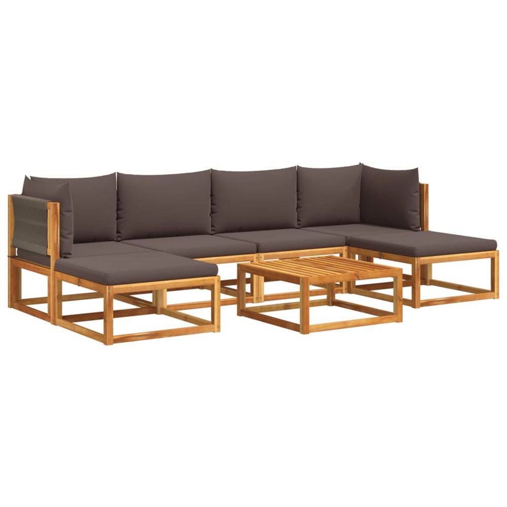 Ensemble de canapés de jardin 7 pièces avec coussins, bois d'acacia et corde,