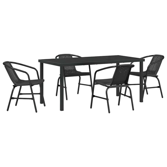 Ensemble de salle à manger pour jardin 5 pcs noir poly rotin