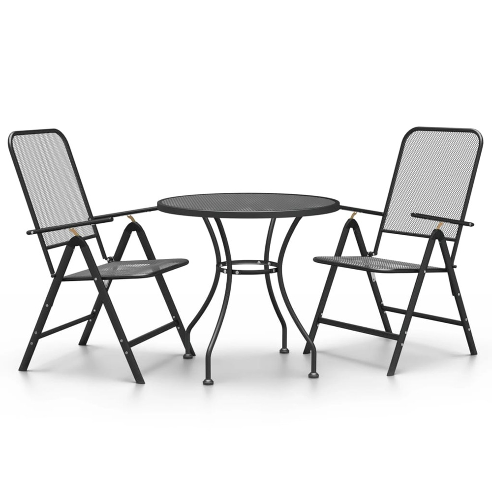 Ensemble à manger de jardin 3 pcs maille métal anthracite