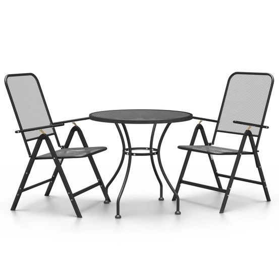 Ensemble à manger de jardin 3 pcs maille métal anthracite