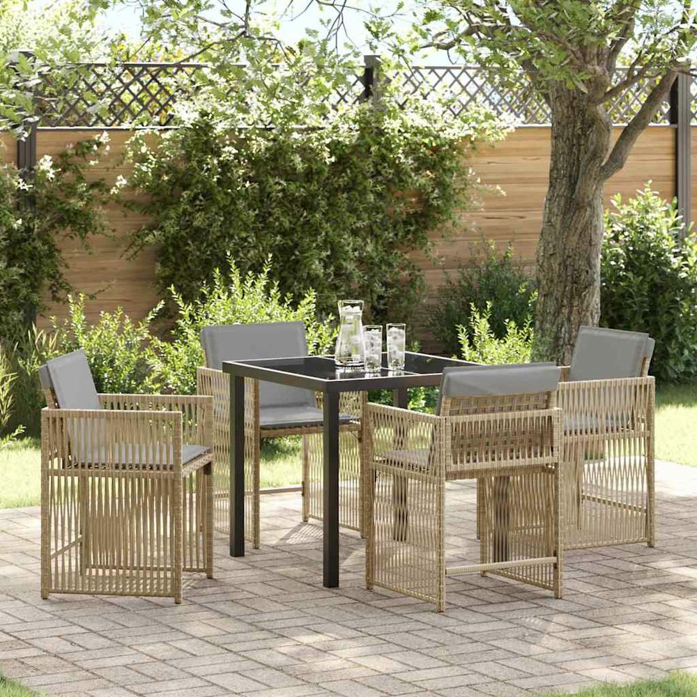 Ensemble de salle à manger pour jardin 5 pcs beige polyrotin