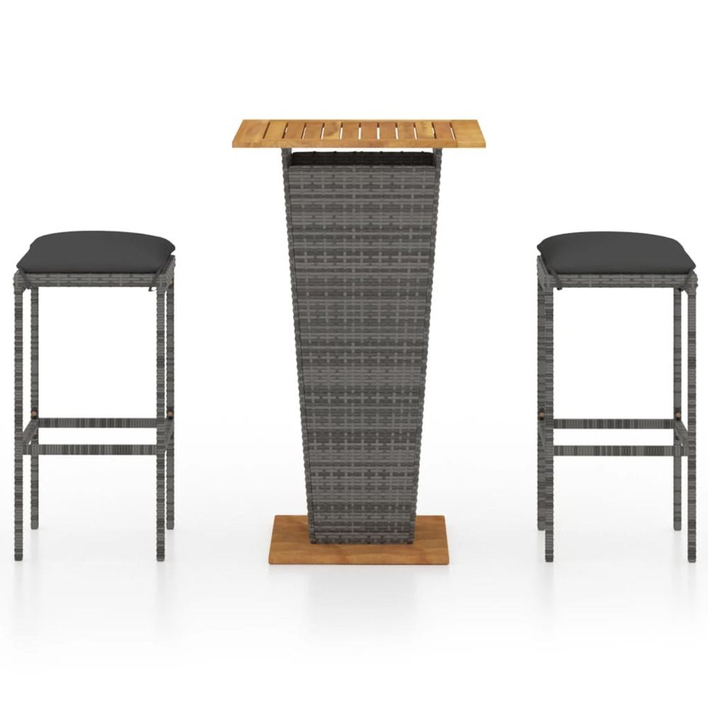 Ensemble de bar de jardin 3 pcs et coussins résine tressée gris