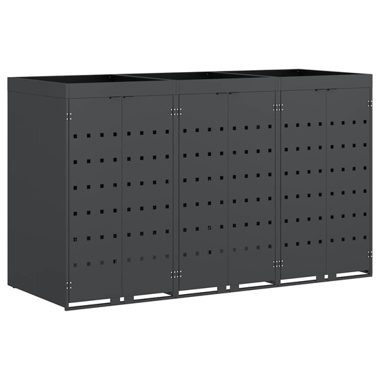 Rangement de poubelle à roulettes pour 3 poubelles anthracite