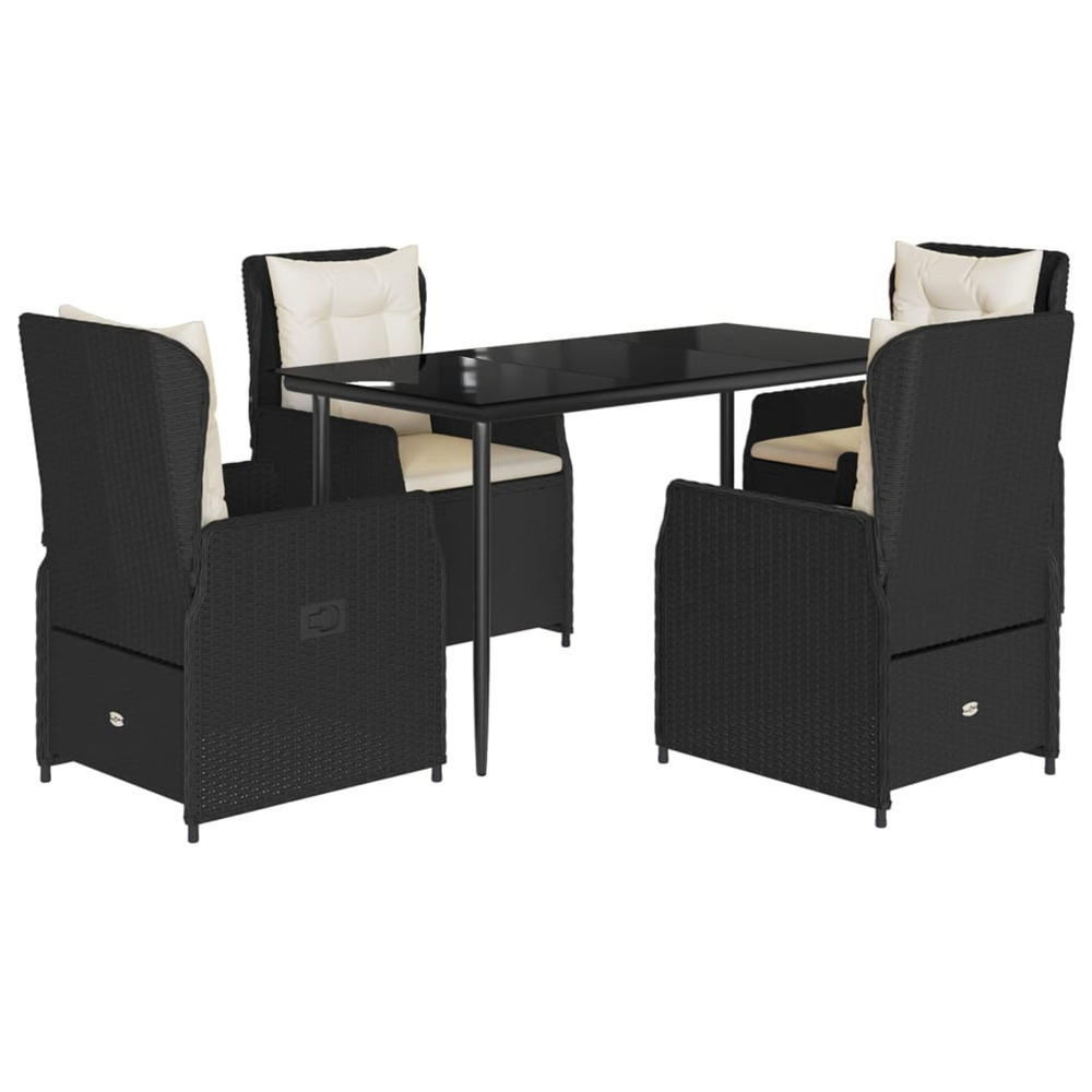 Ensemble à manger de jardin coussins 5pcs noir résine tressée