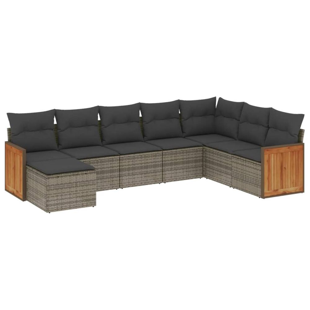 Salon de jardin 8 pcs avec coussins gris résine tressée