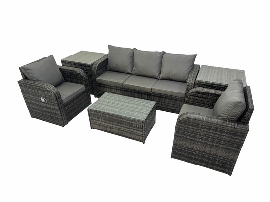 Salon de jardin exterieur ensemble de canapés en rotin avec chaise inclinable table basse 2 tables d'appoint gris foncé mixte