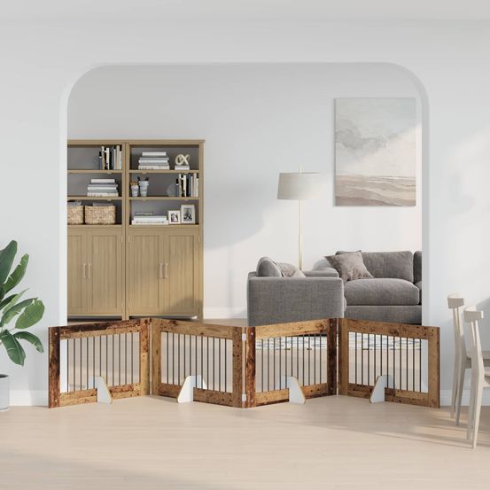 Barrière sécurité chien bois intérieur pliable 401x60cm bois ancien
