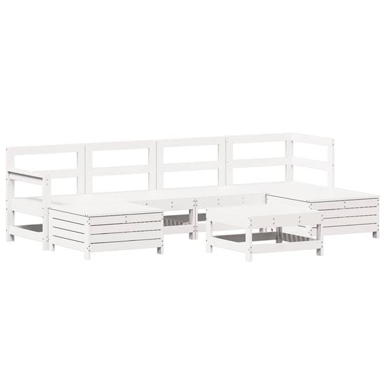 Salon de jardin 7 pcs blanc bois de pin massif