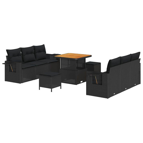 Ensemble de canapé de jardin avec coussin 9 pcs noir polyrotin