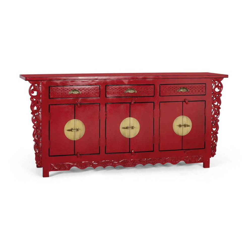 Bahut 3 tiroirs 6 portes bois rouge - décoration d'autrefois