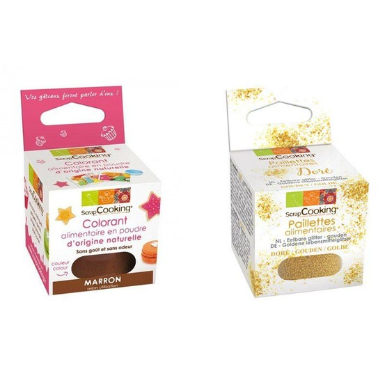 Colorant alimentaire naturel en poudre marron + paillettes dorées