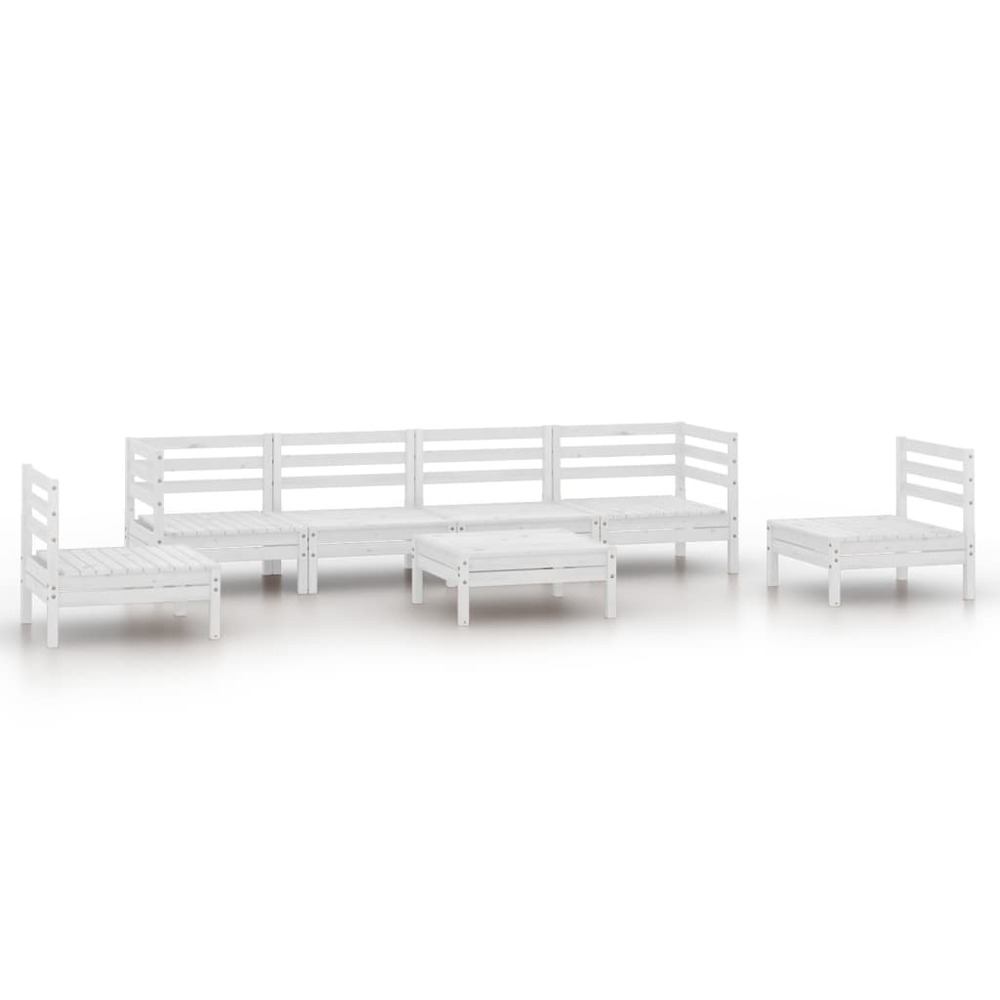 Salon de jardin 7 pcs blanc bois de pin massif