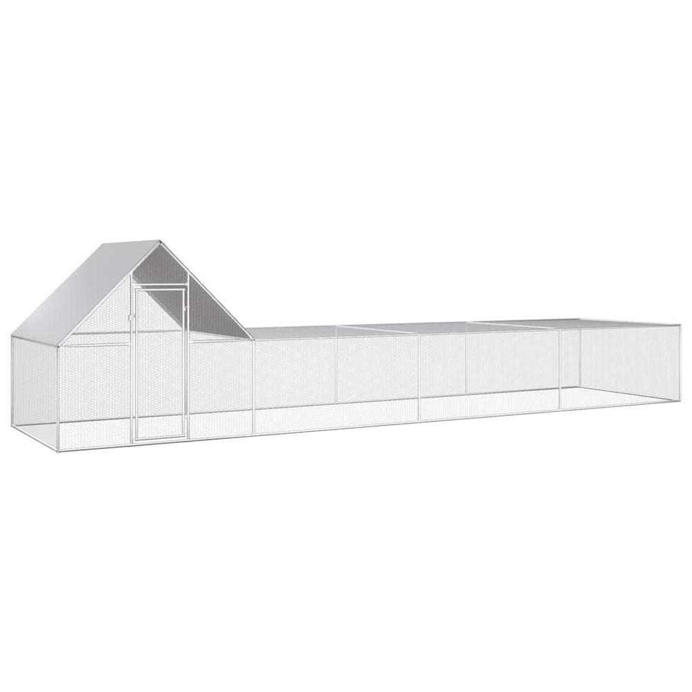 Enclos poulailler 8x2x2m acier galvanisé pour jardin extérieur argenté
