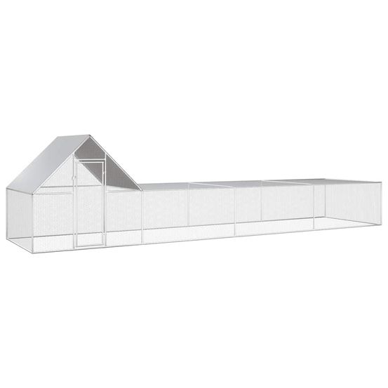 Enclos poulailler 8x2x2m acier galvanisé pour jardin extérieur argenté