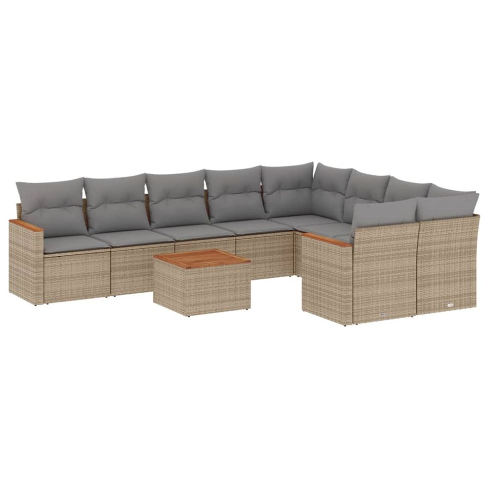 Salon de jardin et coussins 10 pcs mélange beige résine tressée