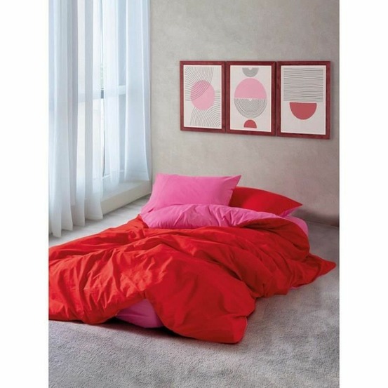 Parure de lit - housse de couette 220 x 240 + 2 taies d'oreiller 60 x 60 coton renforcé - rouge