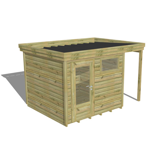 Abri de jardin bois pin traité autoclave 27mm - 3,64x2,64m / 10m2 - bac acier - plancher bois