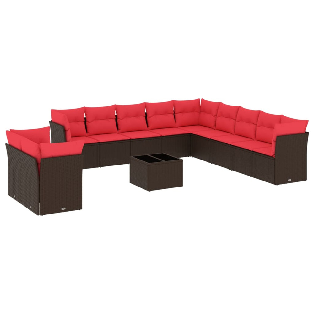 Salon de jardin avec coussins 12 pcs marron résine tressée