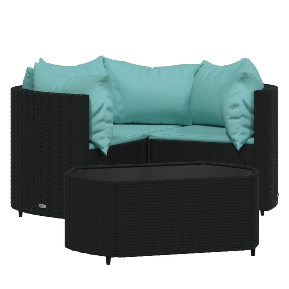 Salon de jardin 4 pcs avec coussins noir résine tressée