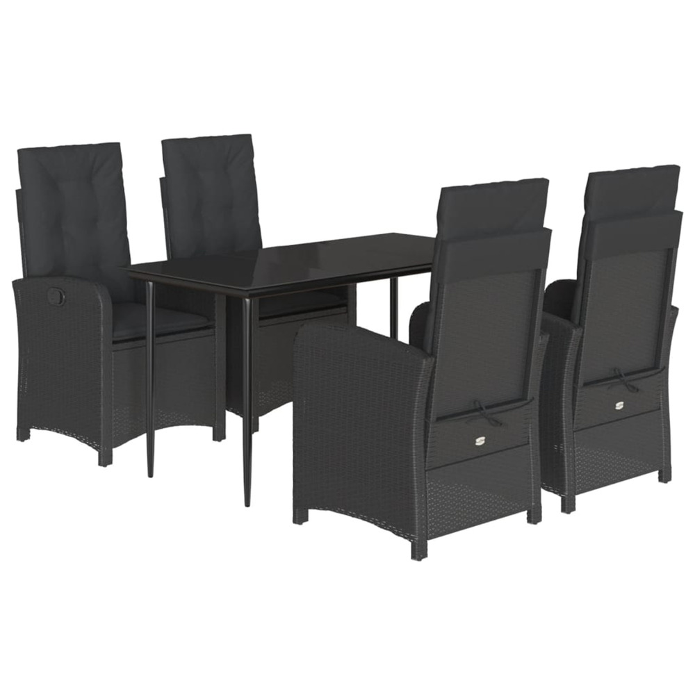 Ensemble à manger de jardin coussins 5pcs noir résine tressée