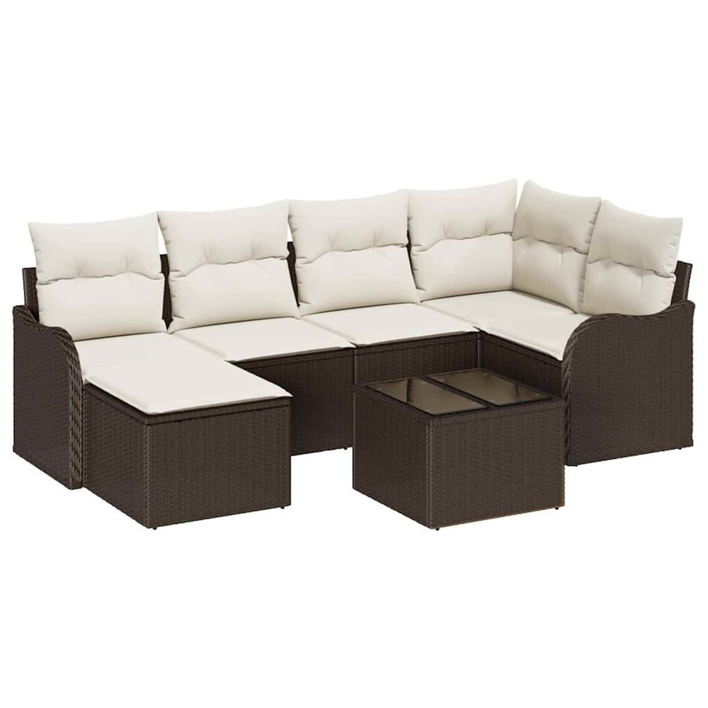 Ensemble de canapé de jardin 7 pcs marron et blanc poly rotin