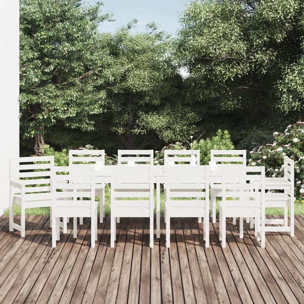 Ensemble à manger de jardin 11 pcs blanc bois massif de pin