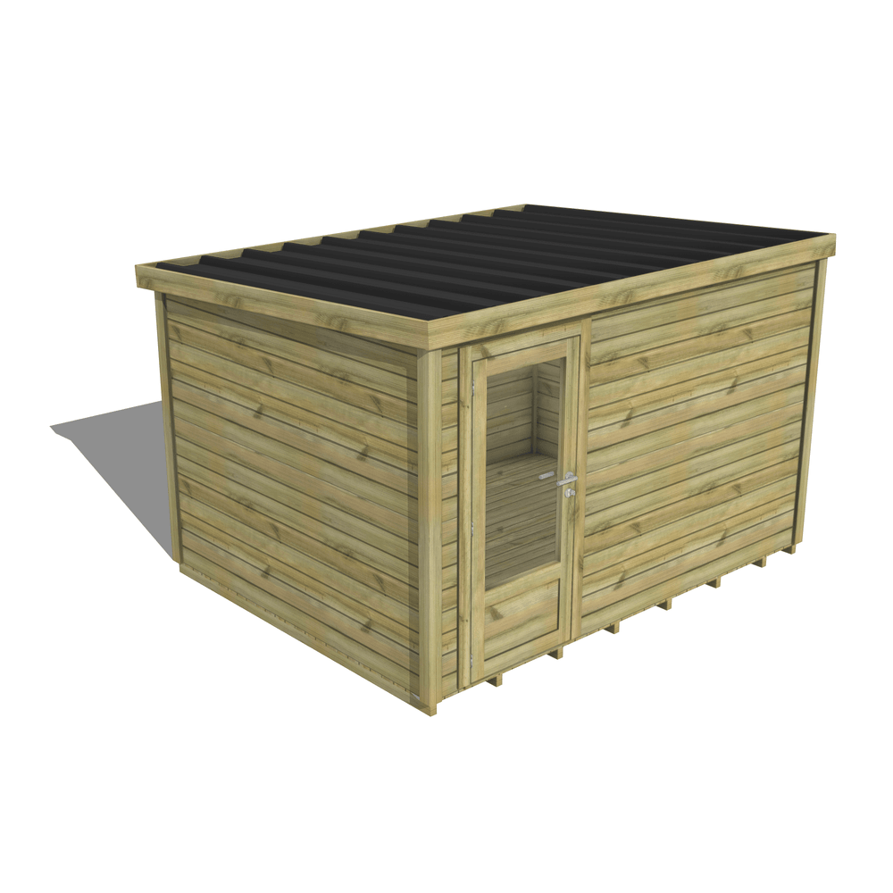 Abri de jardin bois pin traité autoclave 27mm - essentiel - 3,44x2,64m / 9m2 - bac acier - plancher bois