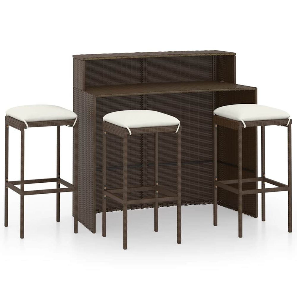 Ensemble de bar de jardin avec coussins 4 pcs marron