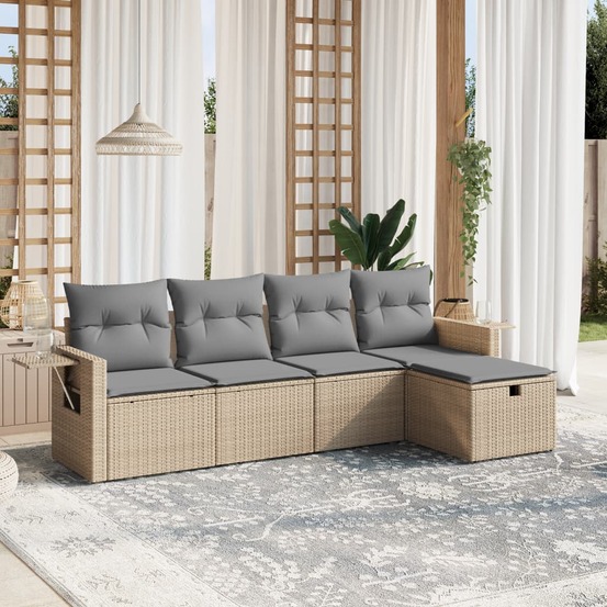 Salon de jardin avec coussins 5pcs mélange beige résine tressée