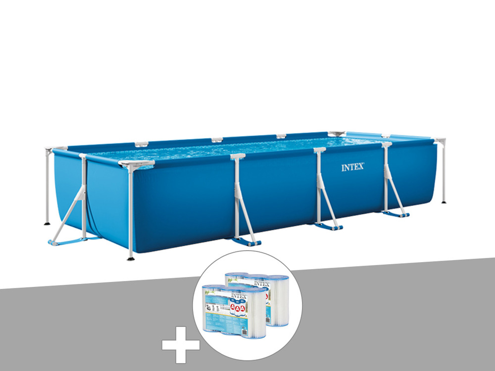 Kit piscine tubulaire rectangulaire 3,00 x 2,00 x 0,75 m + 6 cartouches