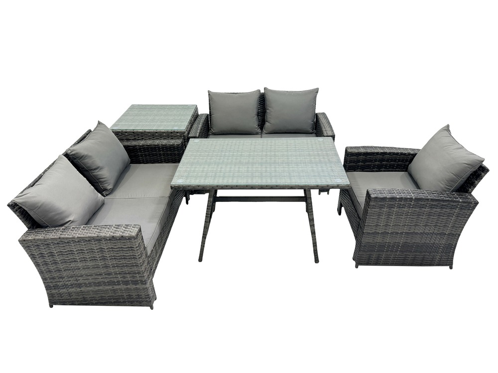 Ensemble de canapé en rotin extérieur avec table à manger rectangulaire canapé à deux places table d'appoint gris foncé mixte