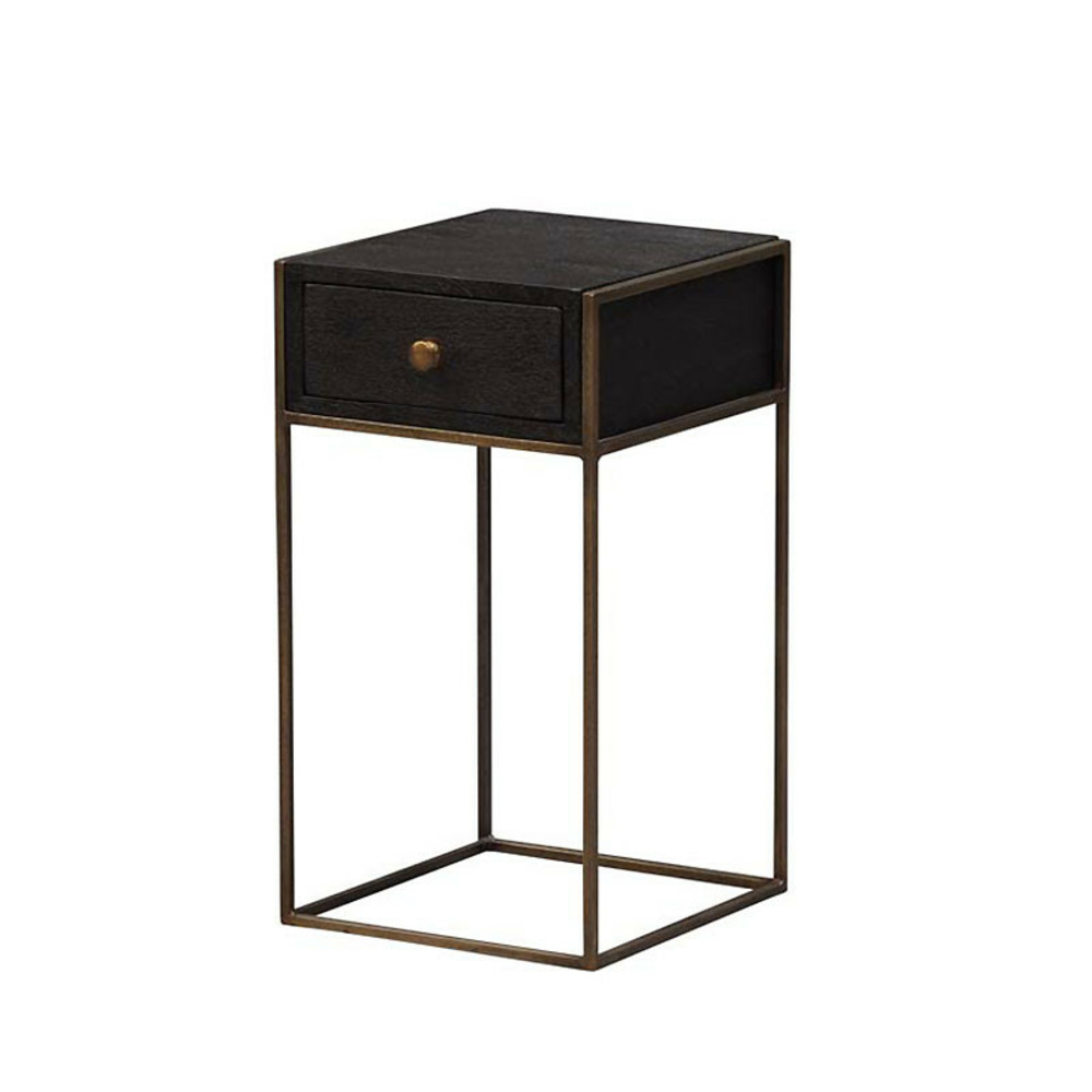 Table de chevet 1 tiroir noir bois de manguier 31x35x57cm