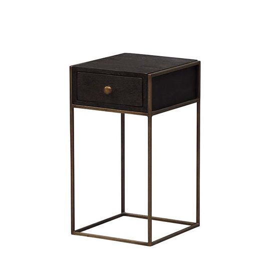 Table de chevet 1 tiroir noir bois de manguier 31x35x57cm