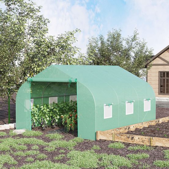 Serre tunnel de jardin acier bâche pe culture potager fenêtres 350x300x200cm vert - comfortxl outdoor living