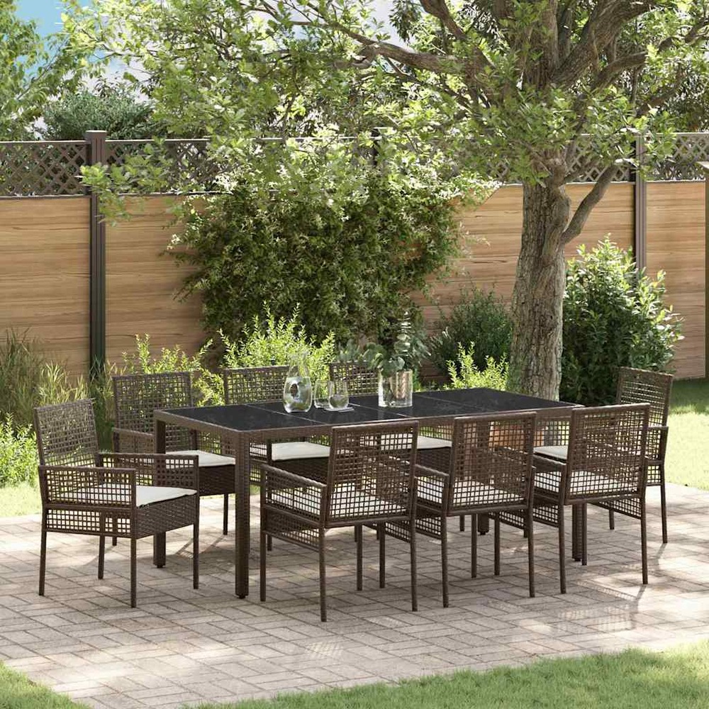 Ensemble de salle à manger pour jardin 9 pcs marron polyrotin
